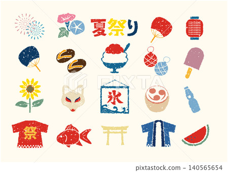 Japanese summer-themed illustration set Japanese summer-themed illustration set 140565654