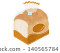 A slice of bread in a patterned bag secured with a blue bag closure. 140565784