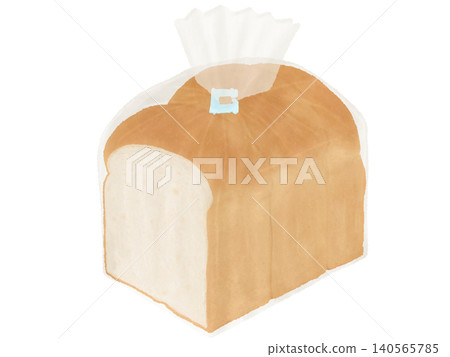 A loaf of bread in a bag secured with a blue bag closure. A loaf of bread in a bag secured with a blue bag closure. 140565785