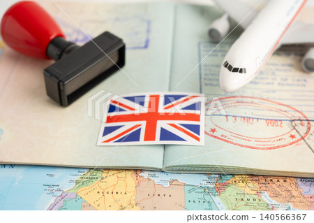 Bangkok, Thailand, July 1, 2021 Approved Stamp passport with United Kingdom flag document to immigration at airport in country. Bangkok, Thailand, July 1, 2021 Approved Stamp passport with United Kingdom flag document to immigration at airport in country. 140566367