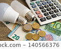 Cost of electric utilities with light bulb for payment. 140566376