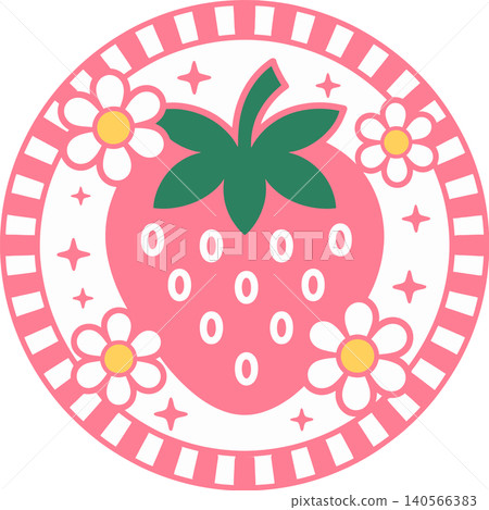 Cute Strawberry Floral Badge Illustration Cute Strawberry Floral Badge Illustration 140566383