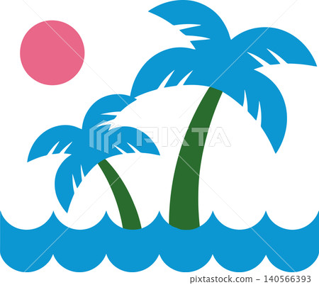 Tropical Palm Trees Island Waves Illustration	 140566393