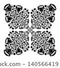 Vector black silhouette of floral kaleidoscope arrangement. Monochrome decorative ornament of tracery poppies. 140566419