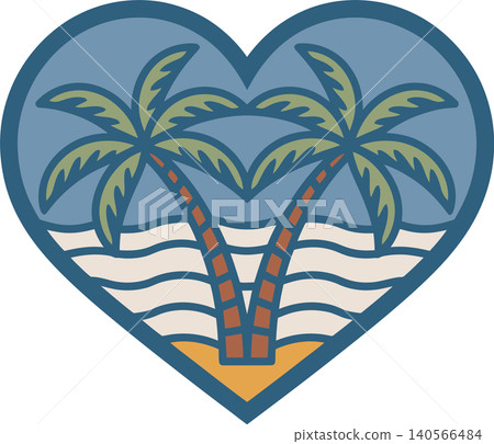 Tropical Palm Trees Heart Shape Beach Illustration	 140566484