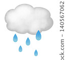 一張描繪雨雲和雨滴的圖片。 140567062
