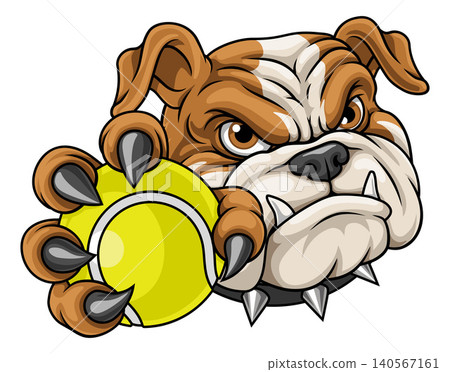 Bulldog Dog Tennis Ball Cartoon Sports Team Mascot Bulldog Dog Tennis Ball Cartoon Sports Team Mascot 140567161