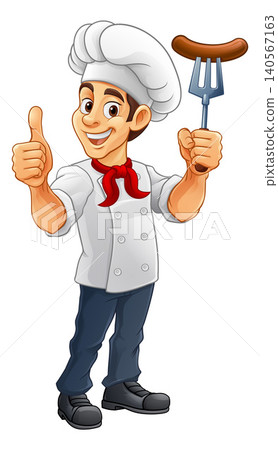 Chef Cartoon Hotdog Sausage Cook Food Man Mascot Chef Cartoon Hotdog Sausage Cook Food Man Mascot 140567163