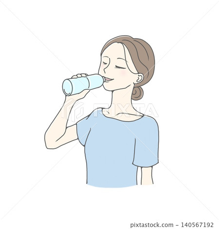 Illustration of a woman drinking plastic bottle water Illustration of a woman drinking plastic bottle water 140567192