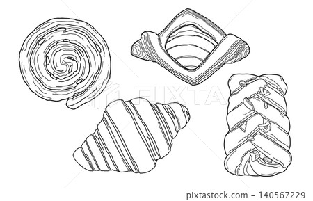 手繪線條藝術插圖,描繪的是一種丹麥糕點 手繪線條藝術插圖,描繪的是一種丹麥糕點 140567229