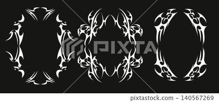 Tribal Y2K gothic frames, sharp tattoo patterns 140567269