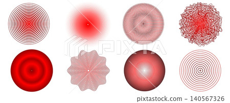 Red concentric circles with radial ripple waves Red concentric circles with radial ripple waves 140567326