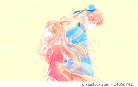 織姬和牛郎背靠背站立的畫面。 140567433