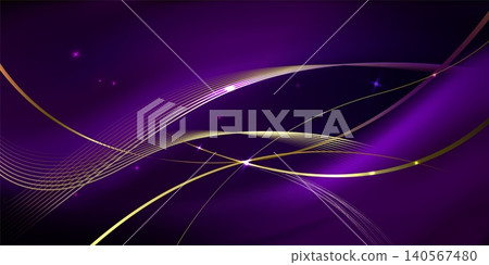 Elegant gold wave lines on dark purple background 140567480