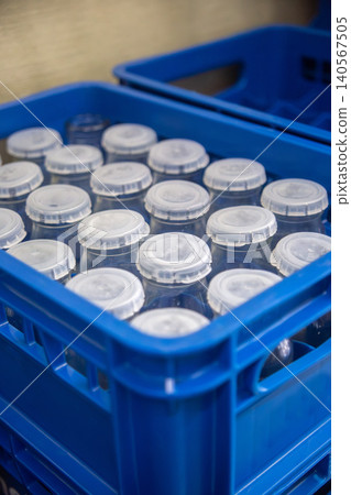 A container case filled with milk bottles A container case filled with milk bottles 140567505