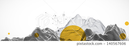 Abstract art wireframe background. Modern science or technology art elements. Surface illustration. Abstract art wireframe background. Modern science or technology art elements. Surface illustration. 140567606