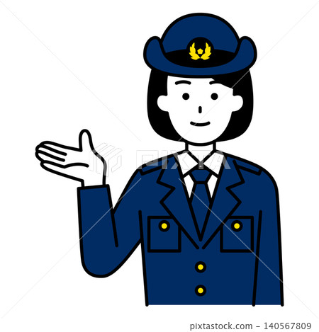 一名女警用右手引導方向。 一名女警用右手引導方向。 140567809