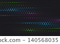 Dark gray hexagonal technology vector abstract background. Colored bright energy flashes under hexagon in modern technology futuristic background vector illustration. Dark gray honeycomb texture grid. 140568035