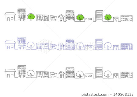 A set of hand-drawn cityscapes in different colors. A set of hand-drawn cityscapes in different colors. 140568132