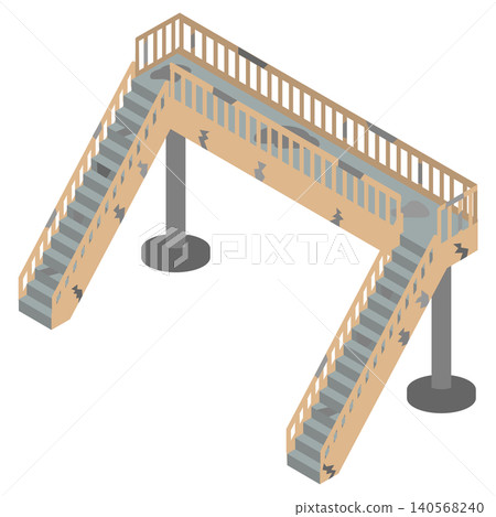 Isometric illustration of a dilapidated pedestrian overpass. Isometric illustration of a dilapidated pedestrian overpass. 140568240