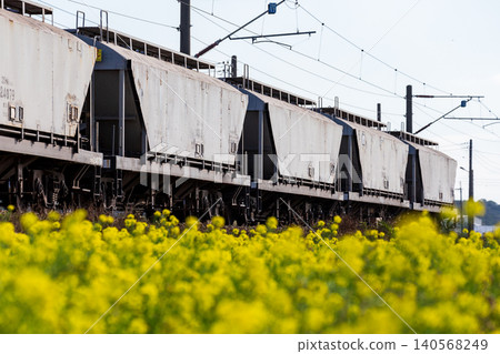 Taiwan Railway bulk freight cars and rapeseed fields in late winter and early spring Taiwan Railway bulk freight cars and rapeseed fields in late winter and early spring 140568249