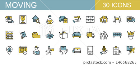 Line icon set related to moving color Line icon set related to moving color 140568263
