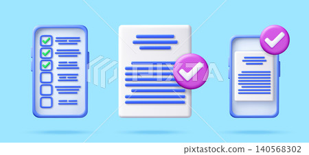 3D set of checklist and document. 3D set of checklist and document. 140568302