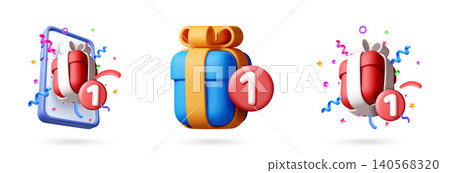 3D gift box set with smartphone and notification 3D gift box set with smartphone and notification 140568320
