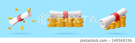 3D Diploma scroll with gold coin set 3D Diploma scroll with gold coin set 140568336