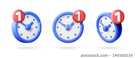 3D set of clock with notification bubble 3D set of clock with notification bubble 140568339