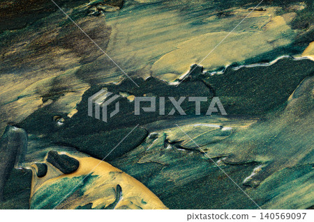 Abstract acrylic paint texture with fluid art pattern in green gold and black colors Abstract acrylic paint texture with fluid art pattern in green gold and black colors 140569097