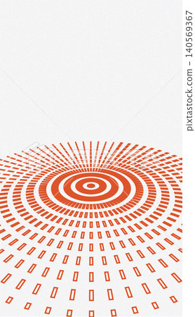 Abstract illustration featuring concentric circles and radiating lines in orange tones on a white background, creating a dynamic visual effect 140569367