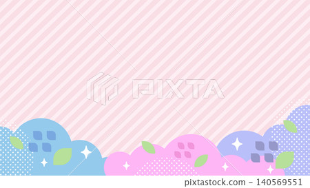 粉紅色背景上的彩色繡球花插圖。 粉紅色背景上的彩色繡球花插圖。 140569551
