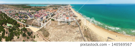 Cityscape of Torre La Mata in Torrevieja, Spain, Europe. Panoramic view from above of the city by the beach Cityscape of Torre La Mata in Torrevieja, Spain, Europe. Panoramic view from above of the city by the beach 140569567