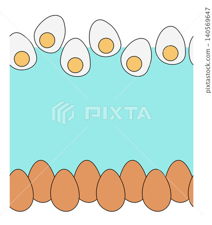 farm boiled half eggs and whole Egg colored horizontal border frame template hand drawn illustration. Vector graphic line art. Chicken or duck egg shape in flat color. for cooking, condiment farm boiled half eggs and whole Egg colored horizontal border frame template hand drawn illustration. Vector graphic line art. Chicken or duck egg shape in flat color. for cooking, condiment 140569647