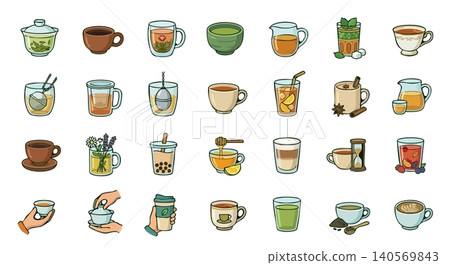 Tea and coffee icons mega set. Vector illustration. Tea and coffee icons mega set. Vector illustration. 140569843