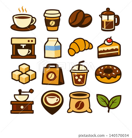 Coffee shop colorful bold line icons set 140570034