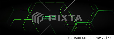 Dark futuristic background with green hexagonal line pattern. Abstract black technology wide banner with glowing green hexagon outlines, angular lines, and a sleek modern honeycomb composition. Dark futuristic background with green hexagonal line pattern. Abstract black technology wide banner with glowing green hexagon outlines, angular lines, and a sleek modern honeycomb composition. 140570168