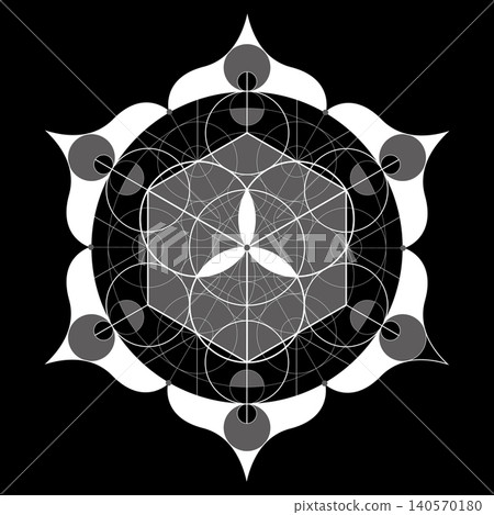 Flower of life and Metatron's Cube on white Lotus Flower, Sacred Geometry Mandala, Seed of Life icon, esoteric or spiritual symbol. Logo design isolated on black background, vector illustration Flower of life and Metatron's Cube on white Lotus Flower, Sacred Geometry Mandala, Seed of Life icon, esoteric or spiritual symbol. Logo design isolated on black background, vector illustration 140570180