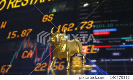 Golden Bull Market Rally With Coins And Trading Screen 3d render. Golden Bull Market Rally With Coins And Trading Screen 3d render. 140570312