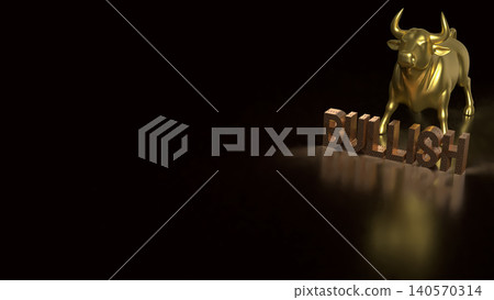 Golden Bullish Market Symbol On Dark Background 3d render. Golden Bullish Market Symbol On Dark Background 3d render. 140570314
