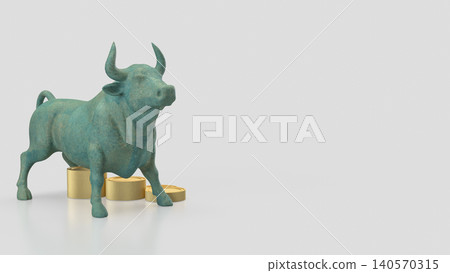 Bull Market Wealth Concept With Coins On White Background 3d render. Bull Market Wealth Concept With Coins On White Background 3d render. 140570315