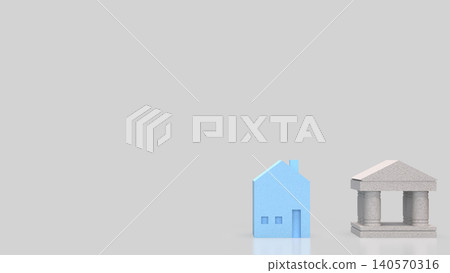 Blue House And Bank Building Comparison Concept 3d render. Blue House And Bank Building Comparison Concept 3d render. 140570316