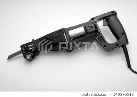A realistic image of a Professional Reciprocating Saw isolated on a white background A realistic image of a Professional Reciprocating Saw isolated on a white background 140570518