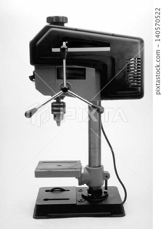 A realistic image of a Variable Speed Drill Press isolated on a white background A realistic image of a Variable Speed Drill Press isolated on a white background 140570522