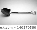 A realistic image of a round point shovel with a black metal blade 140570560