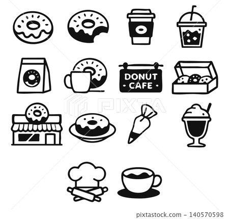 Donut cafe bold line icons set Donut cafe bold line icons set 140570598