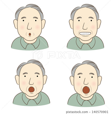 一幅老年男子在口腔功能訓練中活動嘴唇的插圖。 一幅老年男子在口腔功能訓練中活動嘴唇的插圖。 140570901