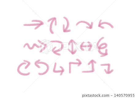 Chalk-style arrow illustration set, hand-drawn blackboard pop style arrows, pink, transparent background. Chalk-style arrow illustration set, hand-drawn blackboard pop style arrows, pink, transparent background. 140570955