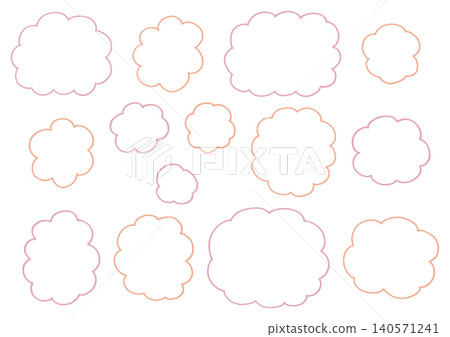 A set of hand-drawn, fluffy, cloud-like shapes in various sizes (sunset colors). A set of hand-drawn, fluffy, cloud-like shapes in various sizes (sunset colors). 140571241